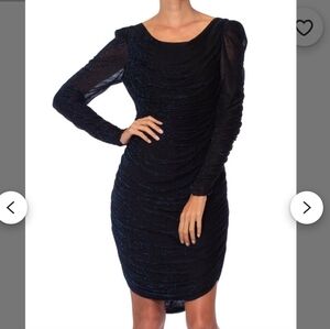 Scarlett Vintage 80s Elegant Navy Ruched Slinky Long Sleeves  Dress Fits M